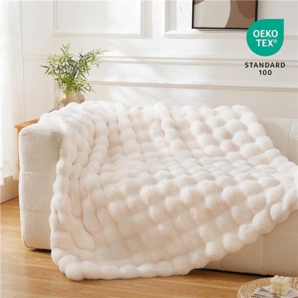 Faux Fur Throw Blanket Fuzzy Bubble Blanket, Soft,Cozy and Thick Blanket Plush - Picture 2 of 7